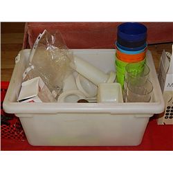 PLASTIC RESTRAUNT BIN AND CONTENTS AND PAPER TOWEL DISPENSER