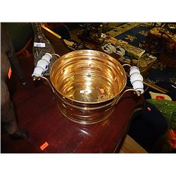 BRASS POT WITH DELF BLUE HANDLES