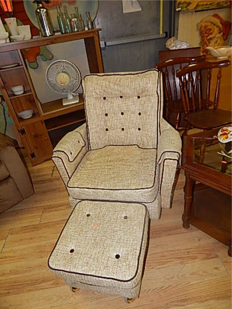 SWIVEL ROCKING ARM CHAIR AND STOOL