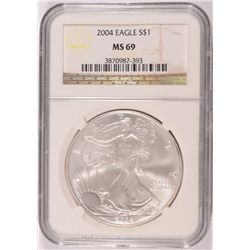 2004 AMERICAN SILVER EAGLE, NGC MS-69 NICE!