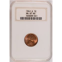 1941-D LINCOLN CENT, NGC MS-67 RED RARE!!