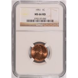 1951 LINCOLN CENT, NGC MS-66! RED! SCARCE!