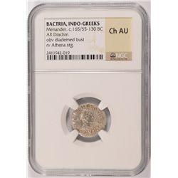 165-130 BC SILVER DRACHM BACTRIA NGC CH AU