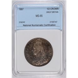 1887 GREAT BRITAIN HALF CROWN NNC MS-65 NICE ORIGINAL TONE