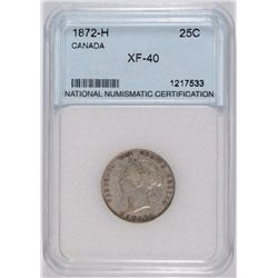 1872-H CANADA QUARTER NNC XF-40