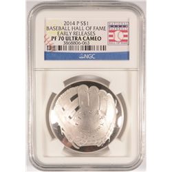 2014 BASEBALL HALL OF FAME SILVER DOLLAR, NGC PROOF-70 EARLY RELEASE!!  WOW!!