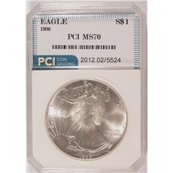 1986 AMERICAN SILVER EAGLE, PCI MS-70! RARE!!  TRENDS FOR $450.00