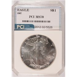 1987 AMERICAN SILVER EAGLE, PCI MS-70! RARE!  TRENDS PRICE  $2500.00