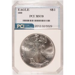 1989 AMERICAN SILVER EAGLE, PCI MS-70!  RARE!!  TRENDS $1660.00