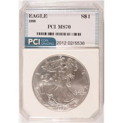 1999 AMERICAN SILVER EAGLE, PCI MS-70!  RARE!!!  TRENDS FOR $4000.00