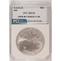 2000 AMERICAN SILVER EAGLE, PCI MS-70!  RARE!  TRENDS PRICE $1150.00