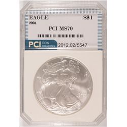 2004 AMERICAN SILVER EAGLE, PCI MS-70!