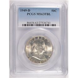 1949-D FRANKLIN HALF DOLLAR, PCGS MS-63 FBL
