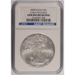 2008 SILVER AMERICAN EAGLE NGC GEM UNC