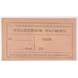 CONFEDERATE (SOLDIERS RAILROAD TICKET) VERY TOUGH