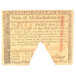 1780 $8 COLONIAL MASSACHUSSETTS