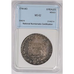 1744-MO 8 REALES PILLAR NNC MS-62 RARE IN MINT STATE