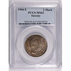 1904-E SILVER 2 MARK SAXONY PCGS MS63 NICE COLOR