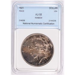 1921 PEACE DOLLAR NNC AU-58 TONED