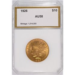 1926 $10 GOLD INDIAN PCI AU-58