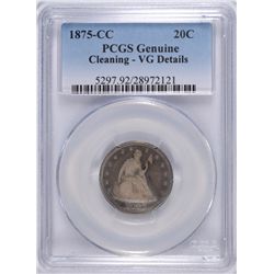 1875-CC TWENTY CENT PIECE PCGS VG DETAILS CLEANED