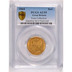 1844 GOLD SOVEREIGN EZEN COLLECTION PCGS AU55