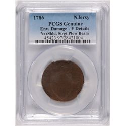 1786 STRAIGHT PLOW NEW JERSEY PCGS GENUINE FINE DETAILS