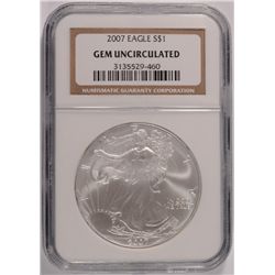 2007 SILVER AMERICAN EAGLE NGC GEM UNC
