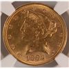 Image 2 : 1894 $5 GOLD LIBERTY NGC MS-64