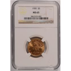 1900 $5 GOLD LIBERTY NGC MS-65