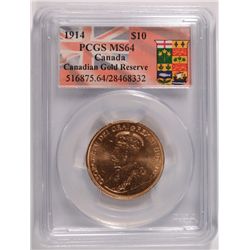 1914 $10 CANADA GOLD PCGS MS-64 (RARE)