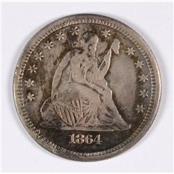 1864-S SEATED QUARTER AU-55 (TOUGH DATE)