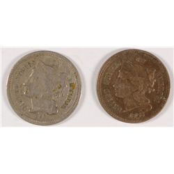 1865 & 1866 THREE CENT PIECES VF