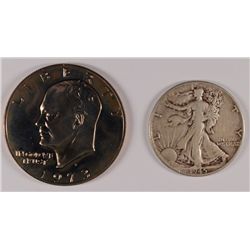 COLLECTOR LOT 1973-S IKE PROOF & 1945 WALKING LIBERTY HALF DOLLAR