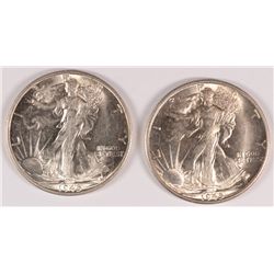 ( 2 ) PIECES 1945-S WALKING LIBERTY HALF DOLLAR,  SOLID MS-64 WHITE!