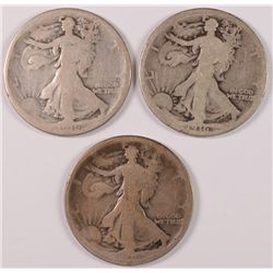 ( 3 ) 1916 WALKING LIBERTY HALF DOLLARS,  CIRCULATED