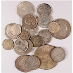 LOT OF ( 21 ) SILVER FOREIGN COINS, SOME OLDER DATES AND LARGER COINS!