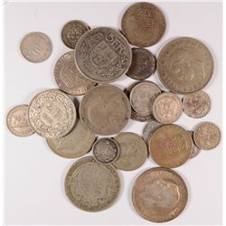 LOT OF ( 27 ) SILVER FOREIGN COINS, SOME OLDER DATES AND LARGE COINS