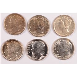 DEALER LOT OF ( 6 ) AU/BU MERCURY DIMES