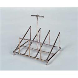 CHRISTOPHER DRESSER TOAST RACK, CA. 1880s designed 1879 manufactured by James Dixon & Sons si...
