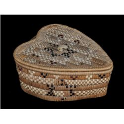 Mt Currie Lidded Heart Shaped Basket 8" L. 3 1/4" H.  Good Condition