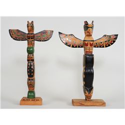 Two Kwakwaka'wakw Totems Carved with Thunderbird and Whale, One by Lloyd Wadhams14" H., the Other by
