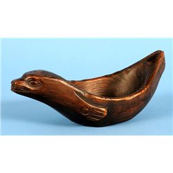 Tlingit Seal Form Grease Dish ca. 1920  9 1/2" L. 3 1/2" W.  Good Condition