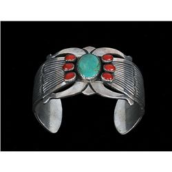 Navajo Silver and Turquoise Bracelet 6" L. 1 1/2" W. 1 1/4" Gap  Fine Condition
