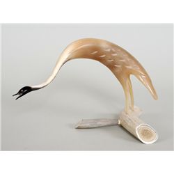 Inuit Horn Sculpture of a Bird by Pat Ekpakohak 10 1/2" L. 6 1/2" H.  Fine Condition