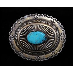 Navajo Silver and Turquoise Belt Buckle 118 GMS 3 1/2"x 4"  Good Conditions