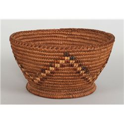 Puget Sound Basket with Imbricated Chevron Design 7 1/2" D. 4 " H.  Fine Condition