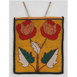 Plateau Beaded Flat Bag, Floral Motif 10 1/2" W. 12" H. Good Condition, Minor Loss Bead and Cloth