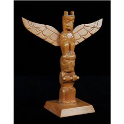 Ellen Neel Totem Carved with Thunderbird and Beaver - John Spangler Estate 11 1/2" H. 10" W.  Good C