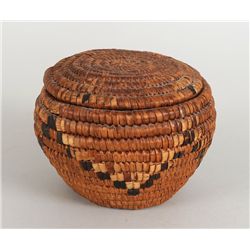 Lillooet Lidded Nut Storage Basket with Chevron Design 4 1/2" D. 3 1/4" D.  Good Condition